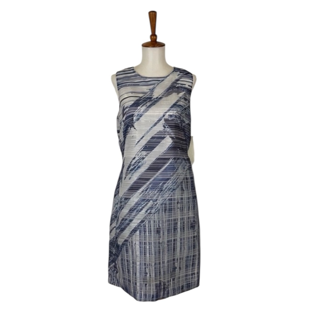 Kay Unger Shift Dress Women’s S NWT Metallic Stripes Sleeveless Crew Neck Chic